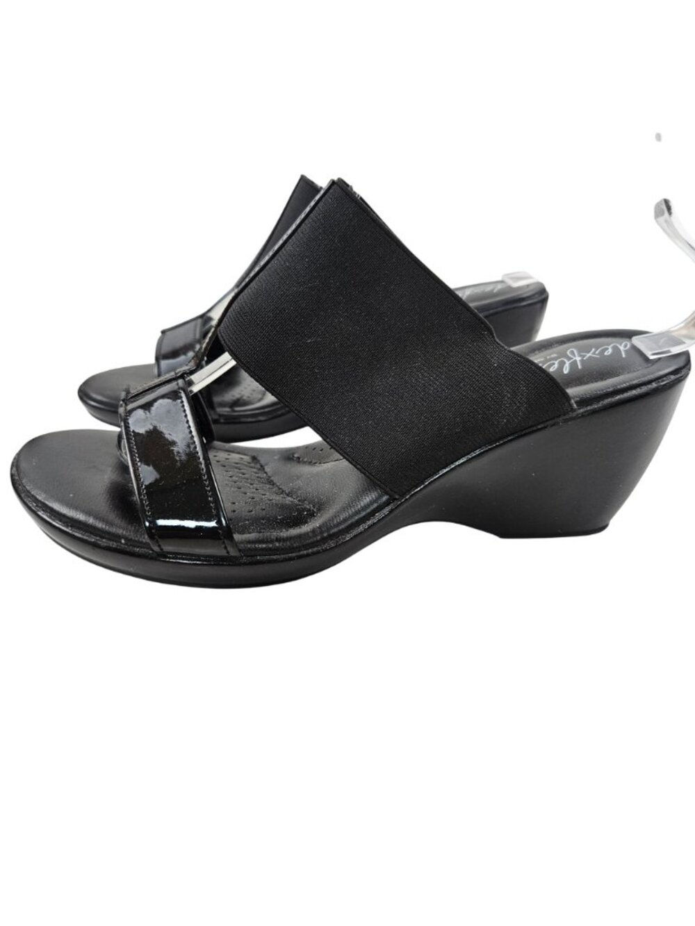 Dexflex By Dexter Sandals Womens Size 7.5M Wedge Heel Black Slide Shoes Comfort - Picture 3 of 10